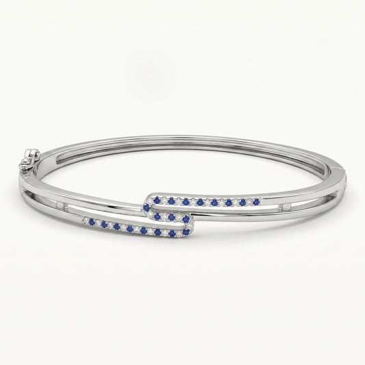 Blue Sapphire-Style Pavé Bangle Bracelet – Elegant Interlocking Design