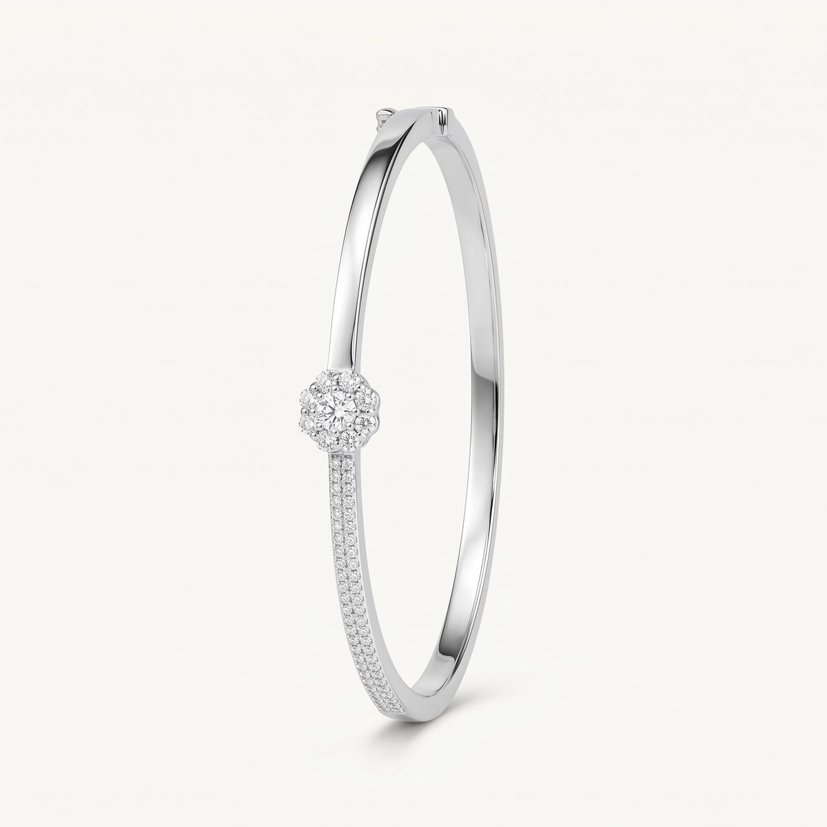 Floral Pavé Crystal Bangle Bracelet – Elegant Silver-Tone Statement Jewelry