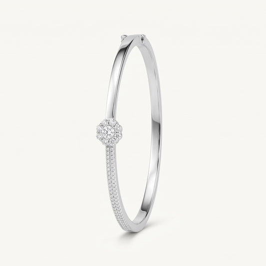 Floral Pavé Crystal Bangle Bracelet – Elegant Silver-Tone Statement Jewelry