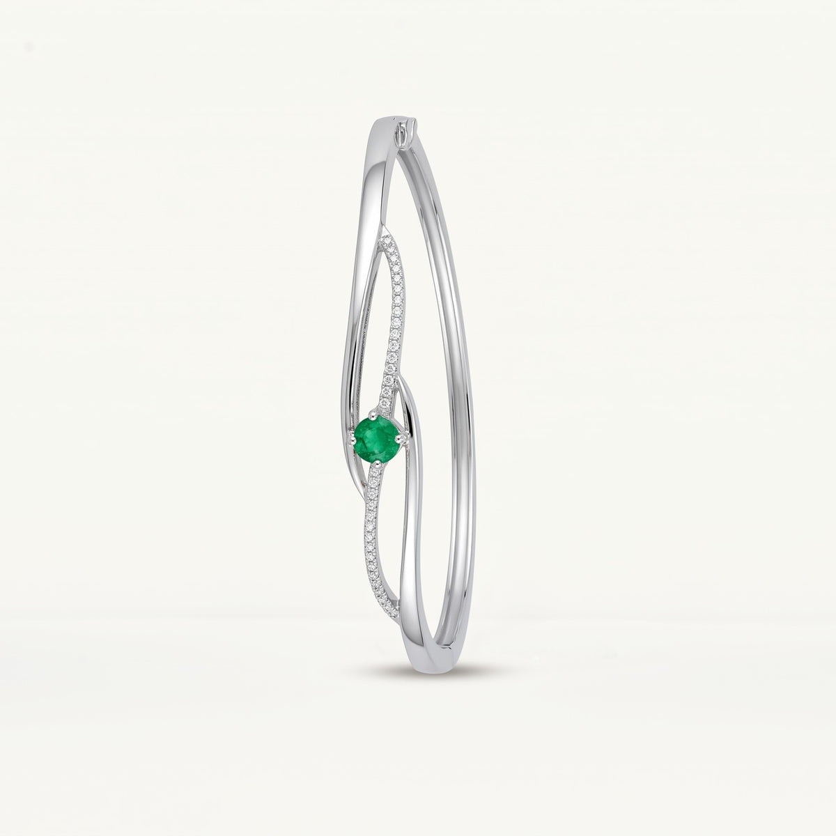 Elegant Silver Green Stone Bangle Bracelet