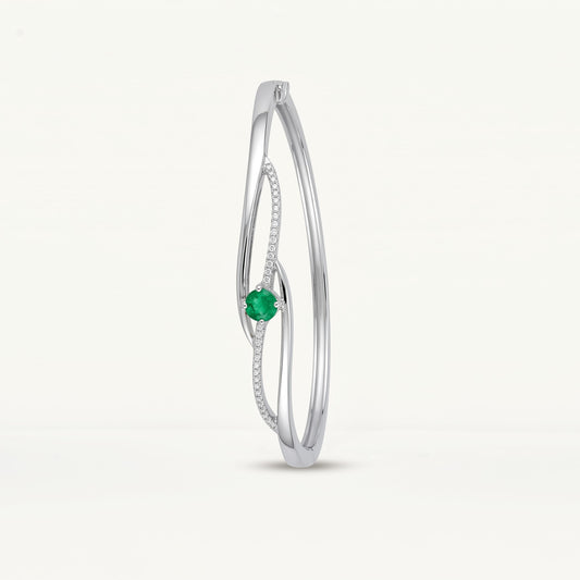 Elegant Silver Green Stone Bangle Bracelet