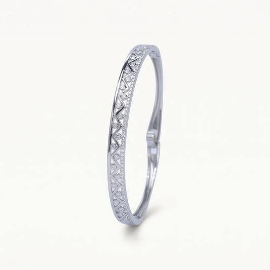 Elegant Floral Crystal Bangle Bracelet – Silver Tone Pavé Statement Jewelry