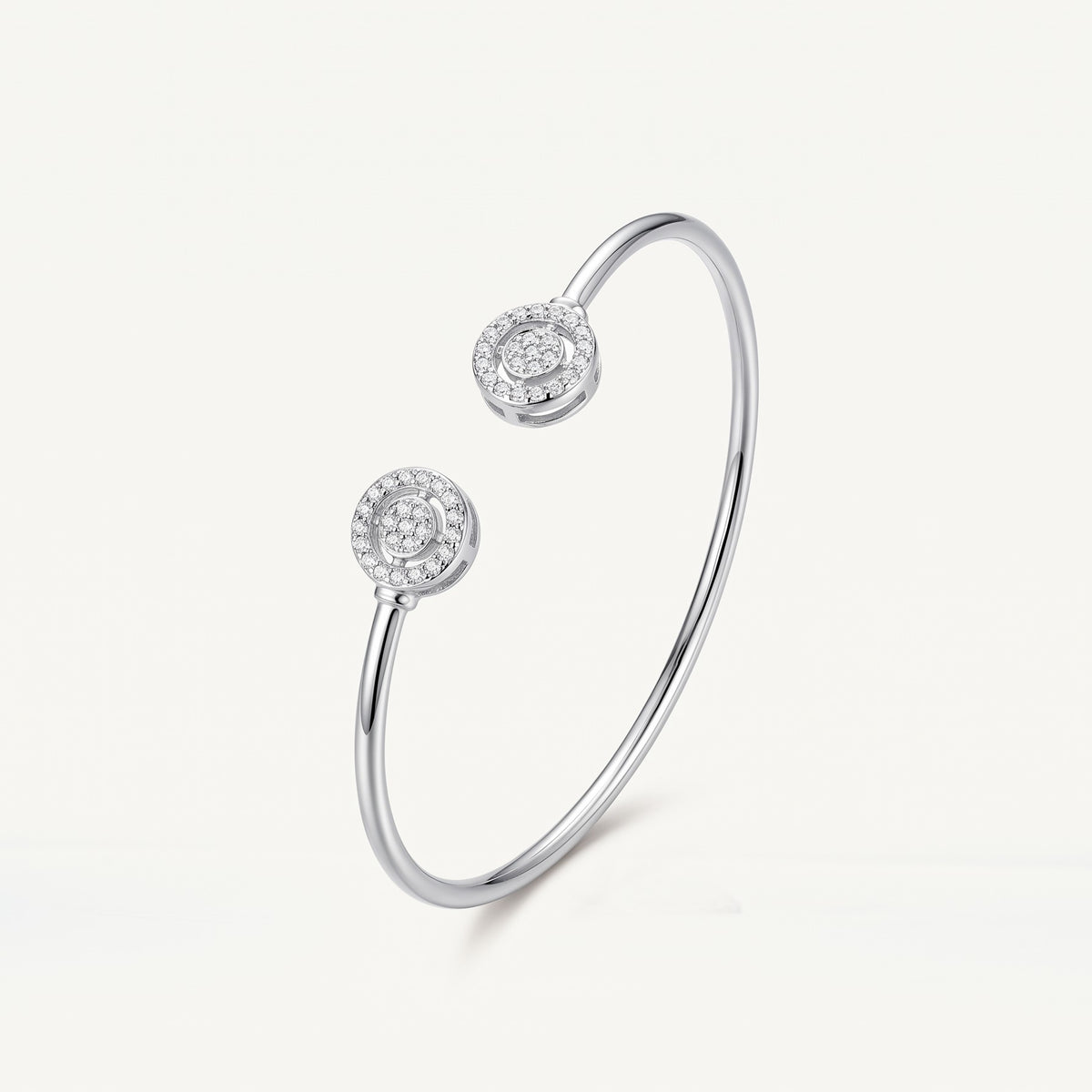 Elegant Silver-Tone Double Halo Crystal Open Cuff Bangle for Women