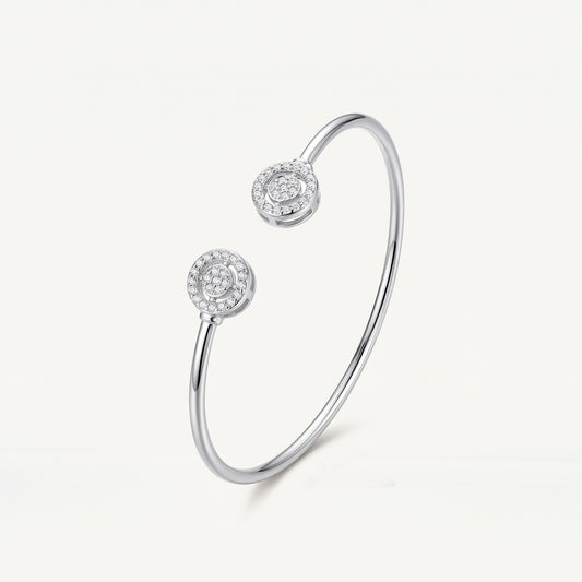 Elegant Silver-Tone Double Halo Crystal Open Cuff Bangle for Women