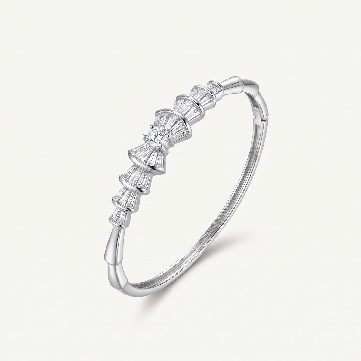 Silver Bow-Inspired Baguette Stone Bracelet