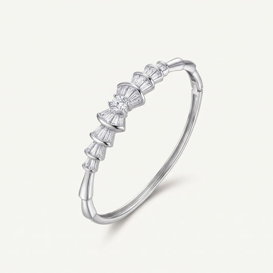 Silver Bow-Inspired Baguette Stone Bracelet