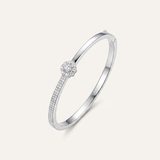 Elegant Floral Sparkle Bangle – Sterling Silver Finish with Brilliant CZ Stones