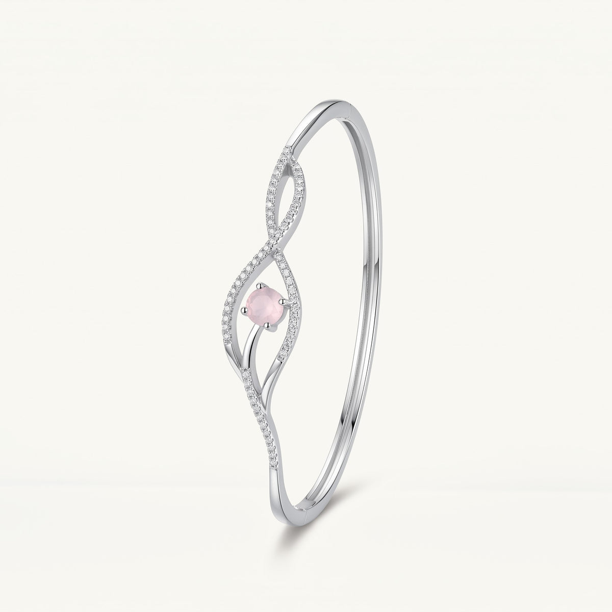 Pink Rose Quartz Inspired Infinity Crystal Bracelet – Silver Tone