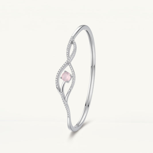 Pink Rose Quartz Inspired Infinity Crystal Bracelet – Silver Tone