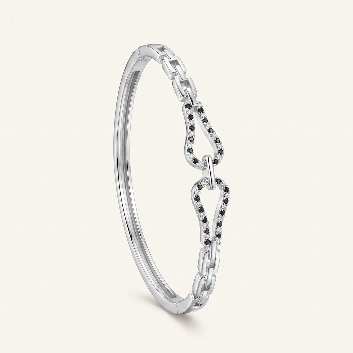Elegant Silver Black Stone Link Bracelet