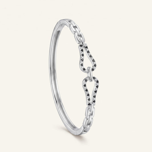 Elegant Silver Black Stone Link Bracelet