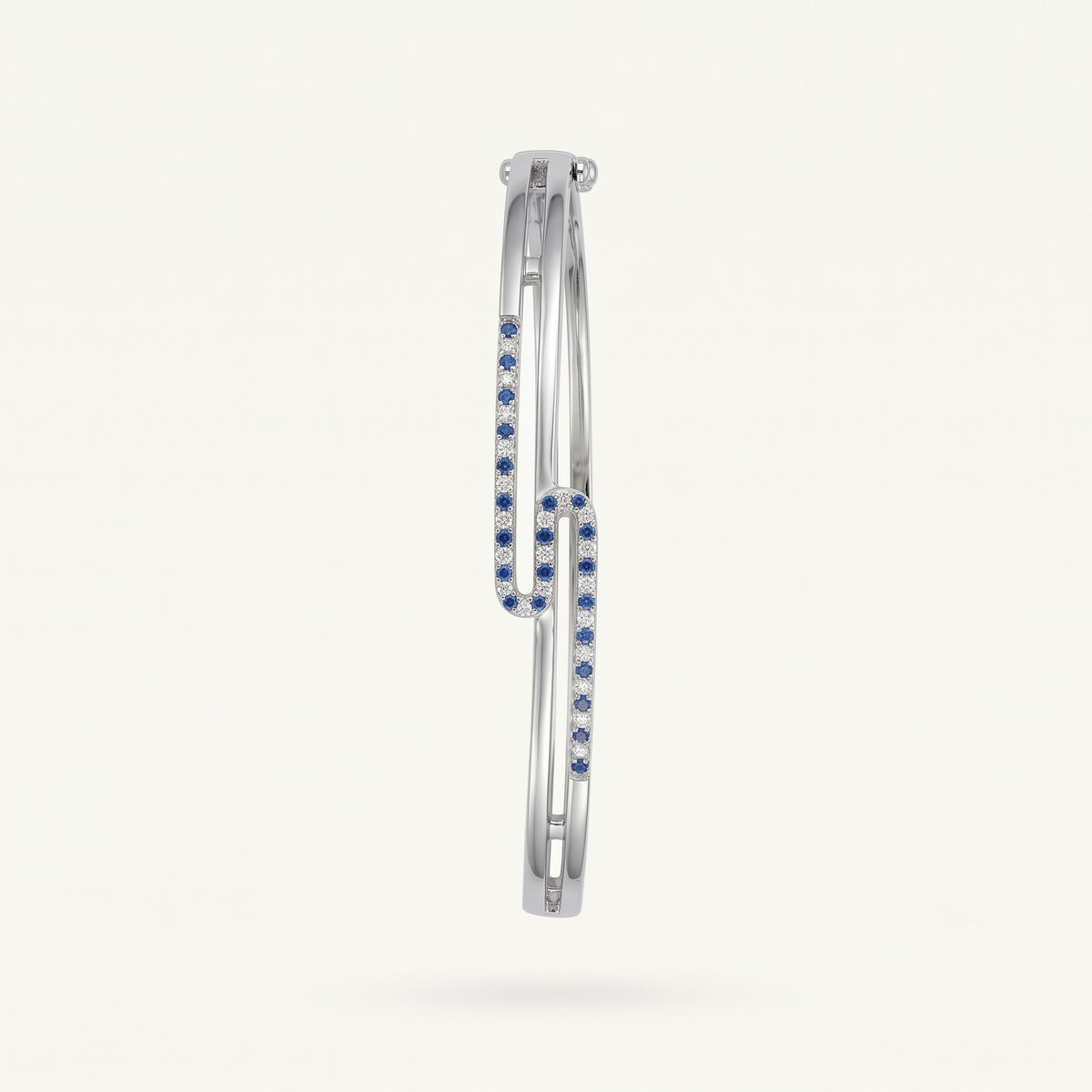 Blue Sapphire-Style Pavé Bangle Bracelet – Elegant Interlocking Design