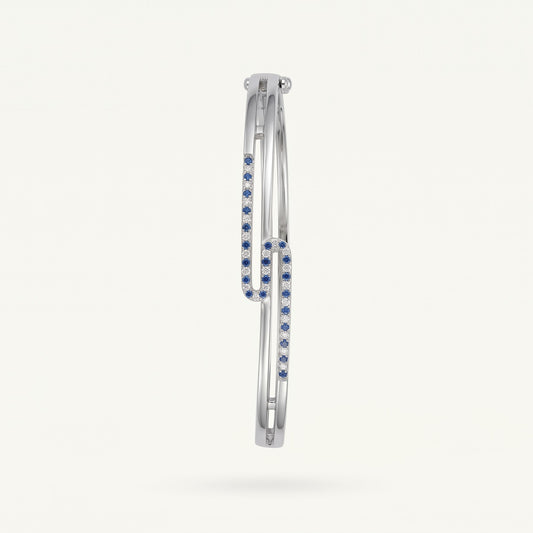 Blue Sapphire-Style Pavé Bangle Bracelet – Elegant Interlocking Design