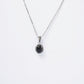 Silver Black Oval Stone Pendant Necklace