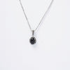 Silver Black Oval Stone Pendant Necklace