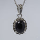 Silver Black Oval Stone Pendant Necklace