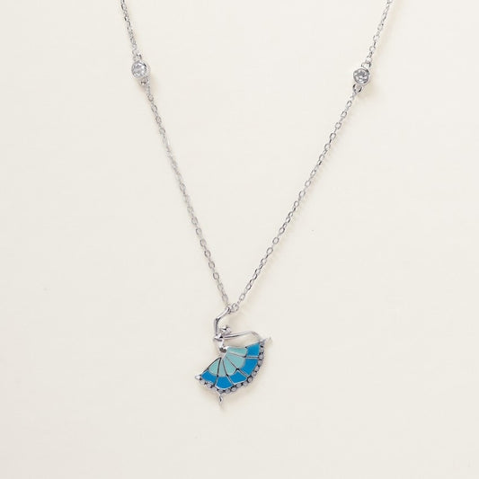 Blue Enamel Fan Pendant Necklace