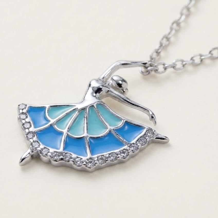 Blue Enamel Fan Pendant Necklace