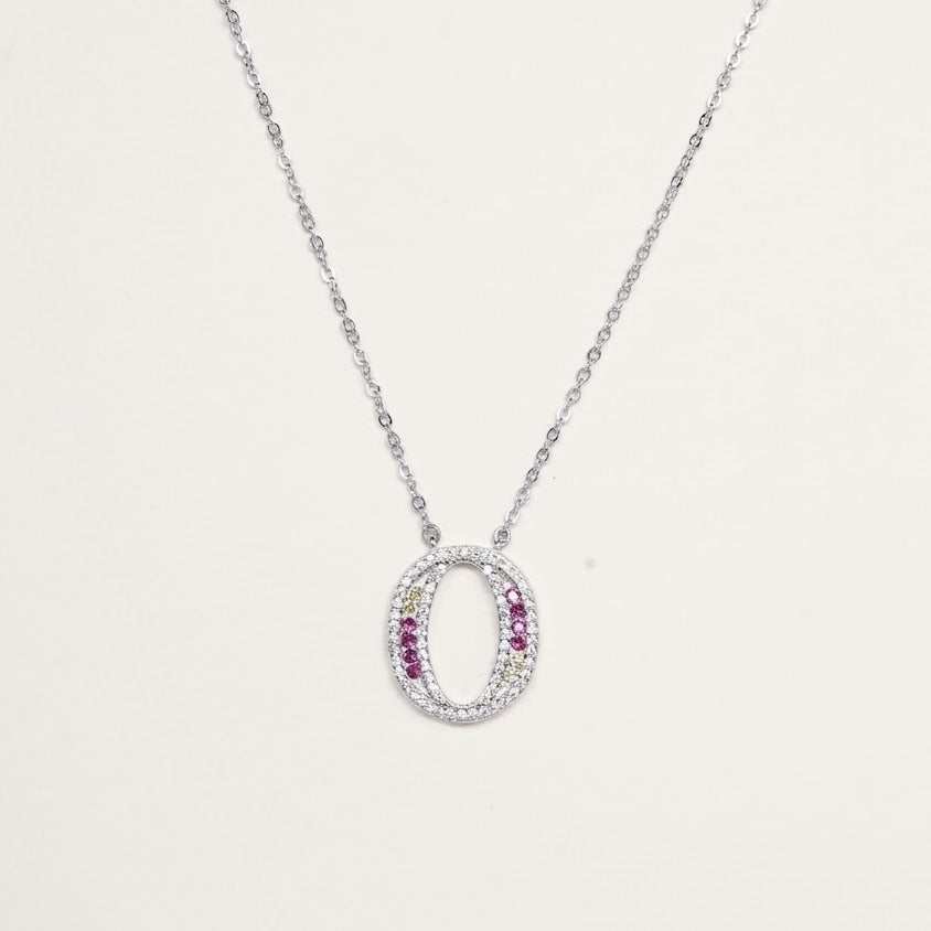 Oval Pink & Yellow Stone Pendant Necklace – Silver Tone