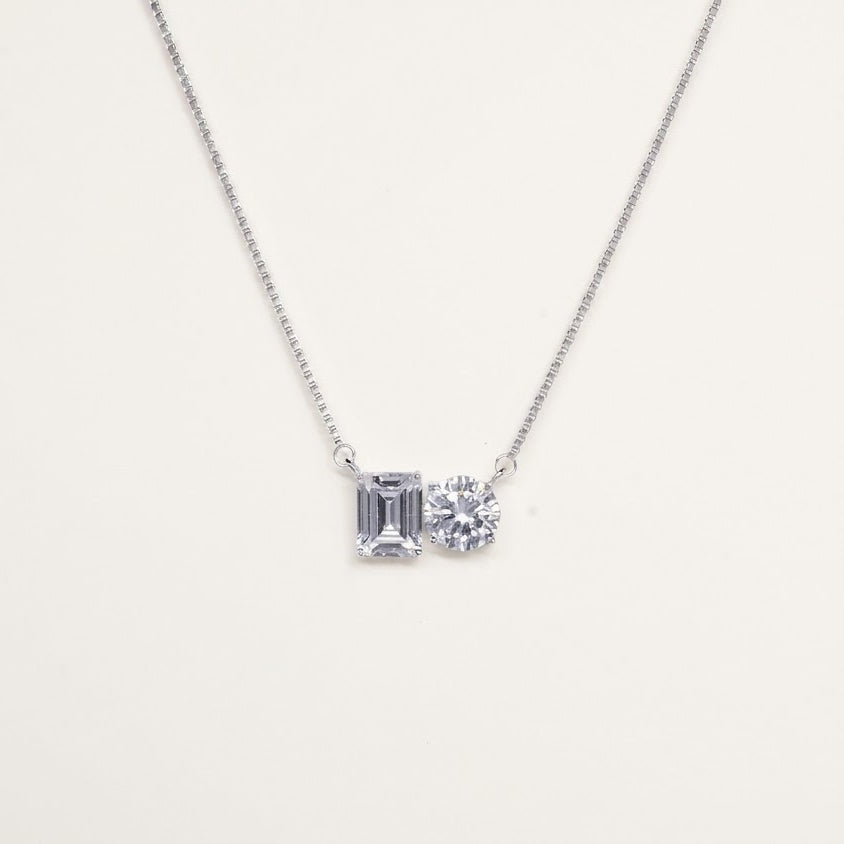Elegant Silver Double-Cut Gemstone Pendant Necklace