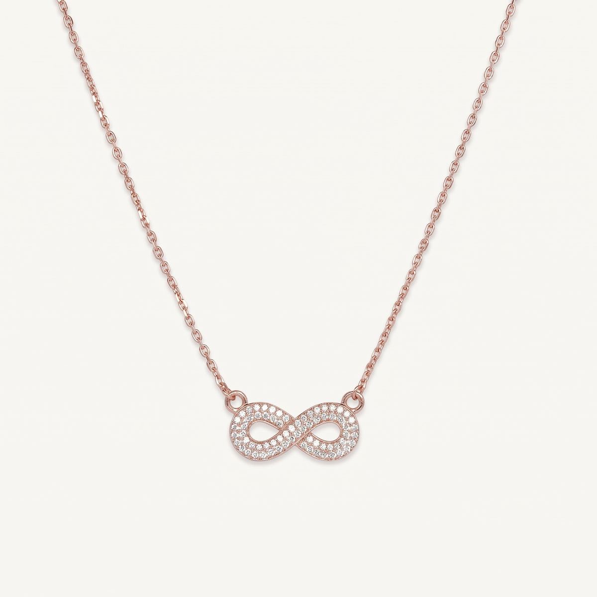 Rose Gold Infinity Pendant Necklace with Sparkling Stones