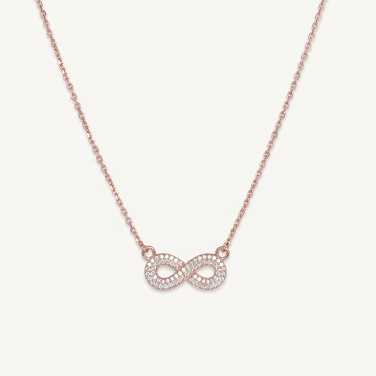 Rose Gold Infinity Pendant Necklace with Sparkling Stones