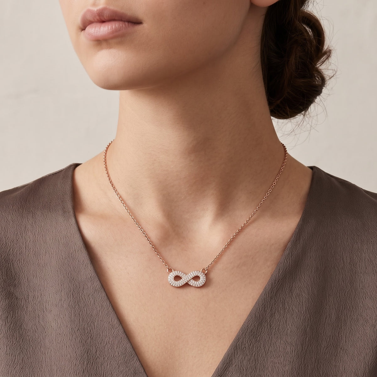 Rose Gold Infinity Pendant Necklace with Sparkling Stones