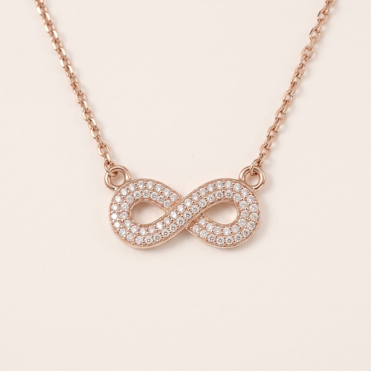 Rose Gold Infinity Pendant Necklace with Sparkling Stones