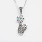 Silver Cat Pendant Necklace with Turquoise Eyes