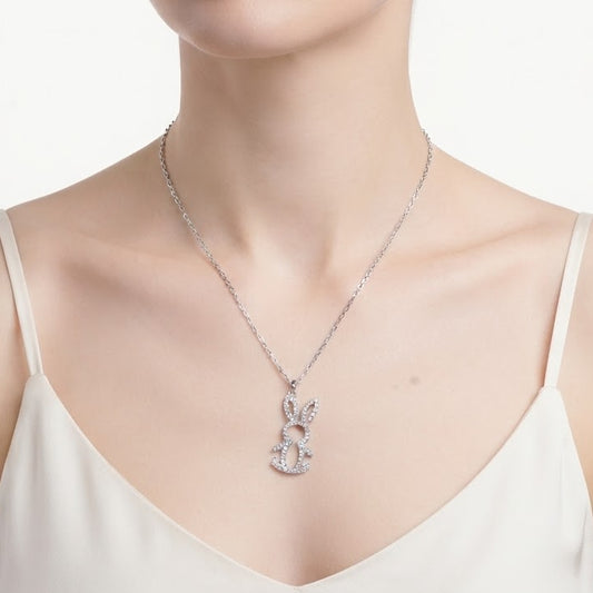 Elegant Silver Bunny Rabbit Pendant Necklace