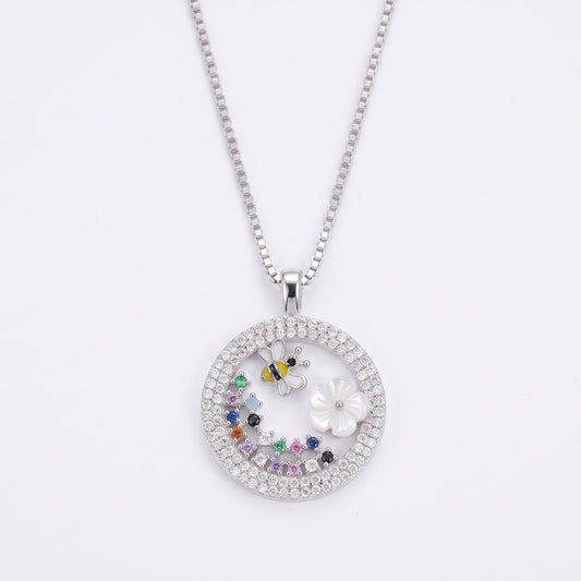 Elegant Silver Floral Garden Pendant Necklace with Colorful Stones