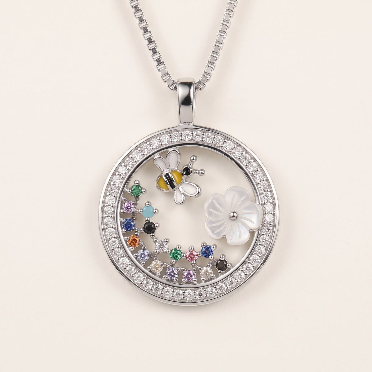 Elegant Silver Floral Garden Pendant Necklace with Colorful Stones