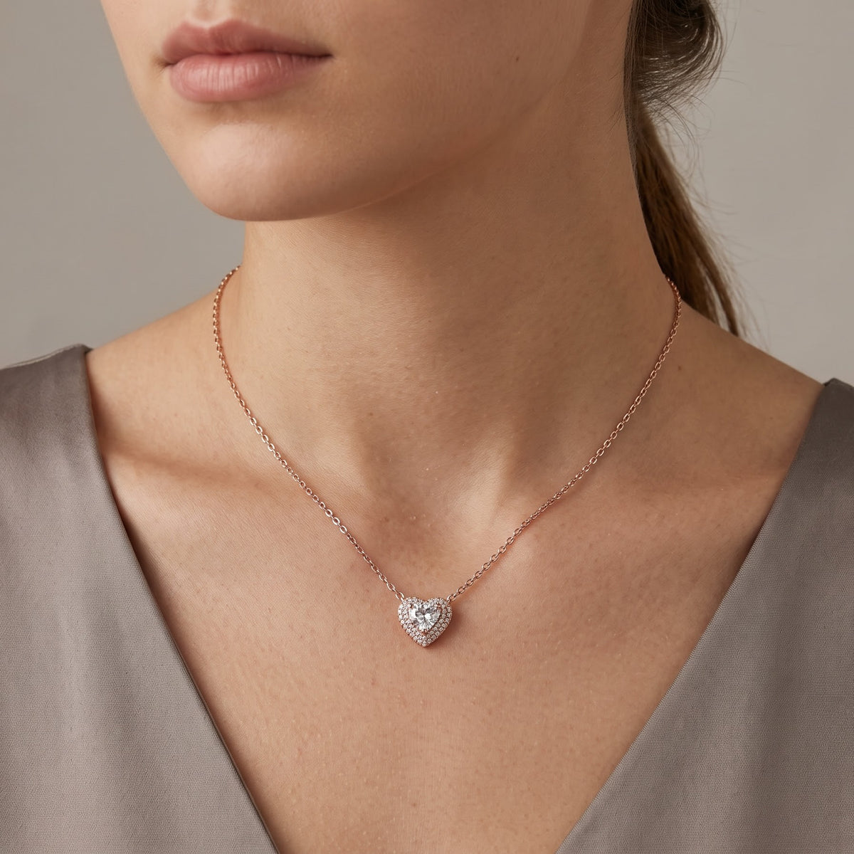 Rose Gold Heart Necklace with Sparkling Crystal Pendant