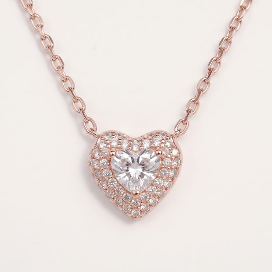 Rose Gold Heart Necklace with Sparkling Crystal Pendant