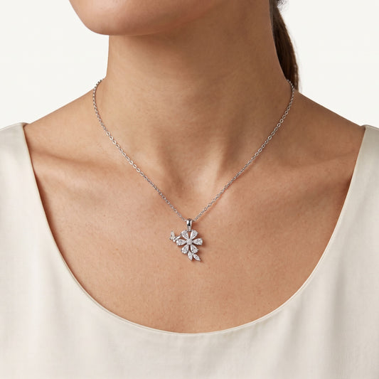 Elegant Silver Floral Butterfly Pendant Necklace