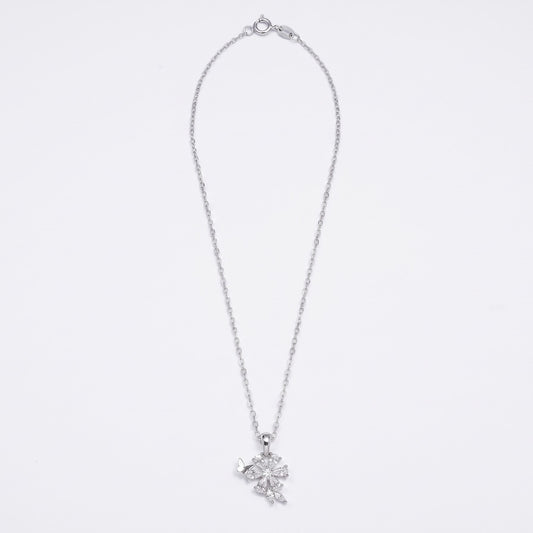 Elegant Silver Floral Butterfly Pendant Necklace
