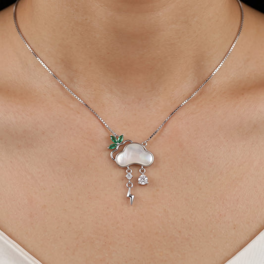 Silver Cloud Pendant Necklace with Pearl-Style Center & Charms