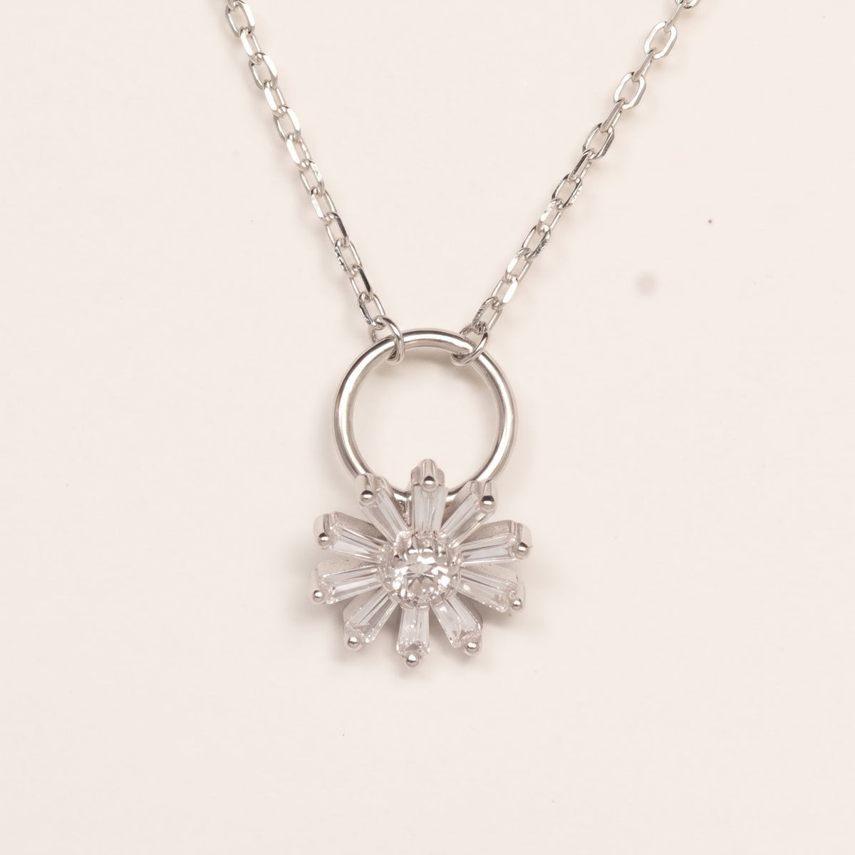 Elegant Silver Sunburst Flower Pendant Necklace for Women