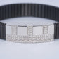 Men's Black Ribbed Bracelet with Silver Crystal Bar