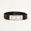 Men's Black Ribbed Bracelet with Silver Crystal Bar