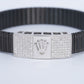 Men's Black Ribbed Bracelet with Crystal Embellished Silver Centerpiece