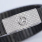 Men's Black Ribbed Bracelet with Crystal Embellished Silver Emblem