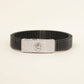 Men's Black Ribbed Bracelet with Crystal Embellished Silver Emblem