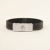 Men's Black Ribbed Bracelet with Crystal Embellished Silver Emblem