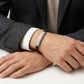 Men's Braided Leather Bracelet with Silver-Tone Crystal Bar