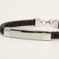 Men's Braided Leather Bracelet with Silver-Tone Crystal Bar