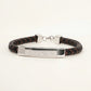 Men's Braided Leather Bracelet with Silver-Tone Crystal Bar