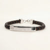 Men's Braided Leather Bracelet with Silver-Tone Crystal Bar