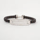 Silver Honeycomb CZ Leather Bracelet for Men
