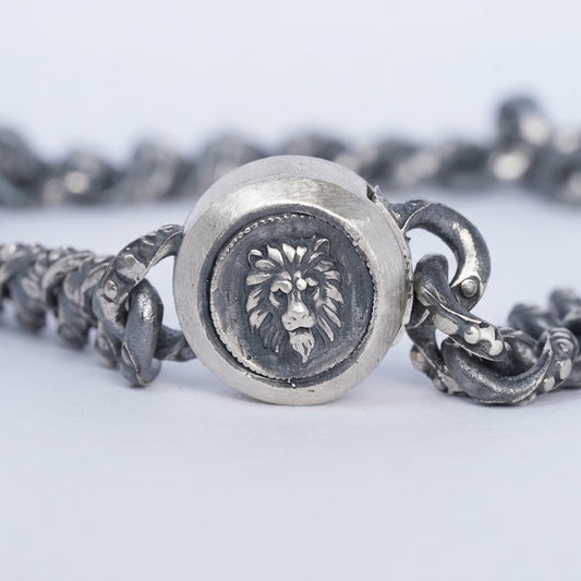 Vintage Silver Lion Medallion Chain Bracelet
